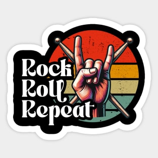 Rock Roll Repeat - Retro Drum Stick Art - Percussion Player Sticker